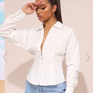 White Zip Corset Detail Shirt